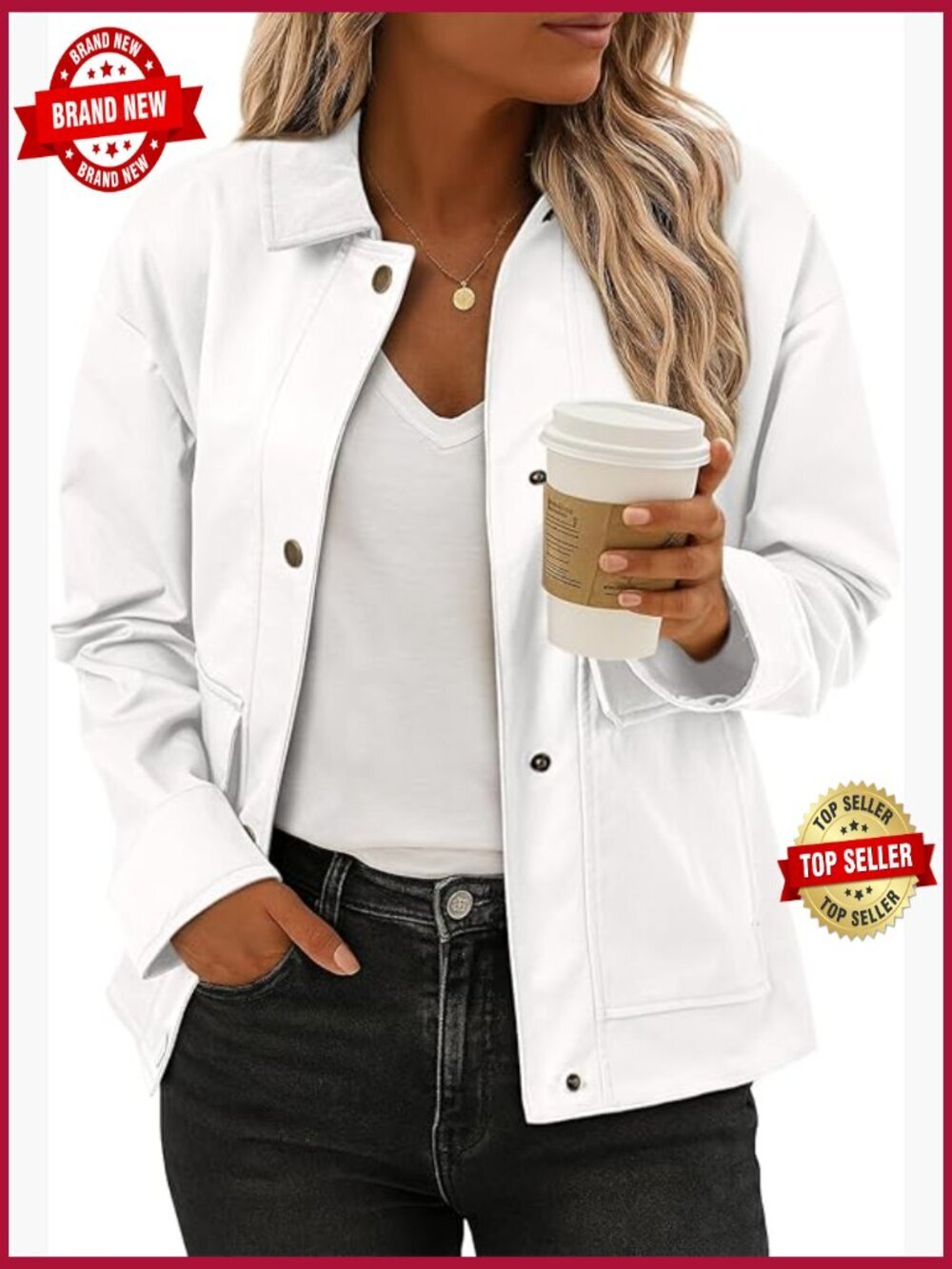 Lightweight Button Down Cropped Shacket With Pockets